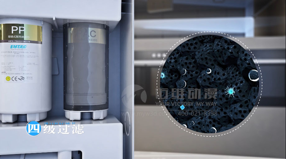 凈水器三維動(dòng)畫案例展示：出水就可以直接喝的反滲透直飲水機(jī)。(圖7)