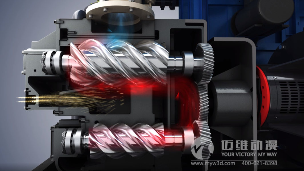 雙螺桿壓縮機產品演示三維動畫(圖1) 雙螺桿壓縮機產品演示三維動畫(圖1)