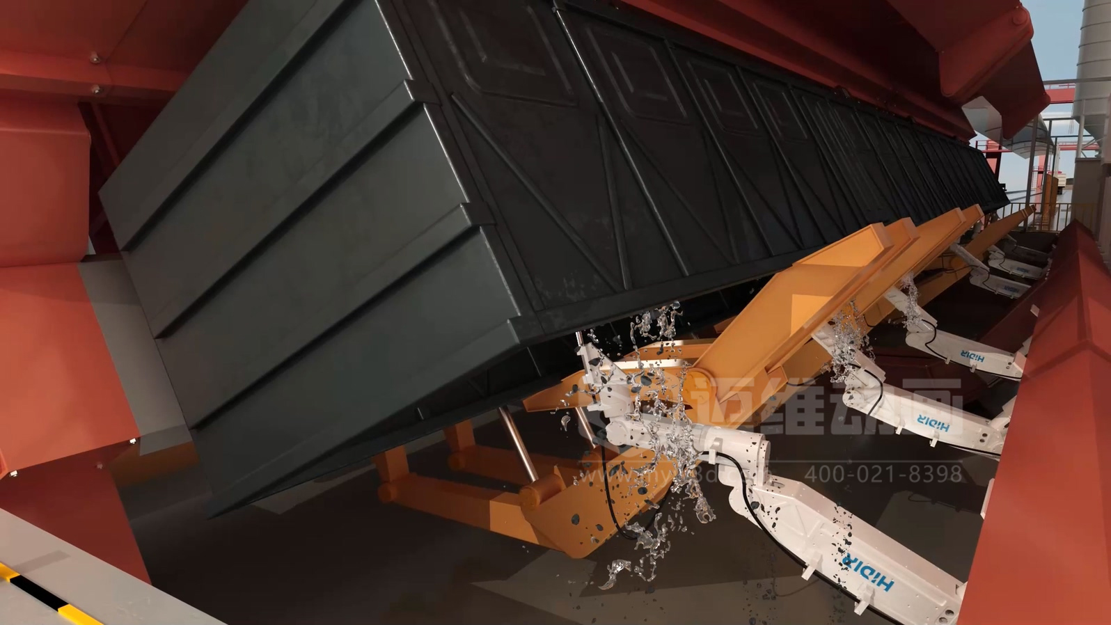 智能工廠工藝流程展示如何做到直觀易懂？工業(yè)3D動畫制作實(shí)景還原火車廂余料自動化清洗全流程(圖1)