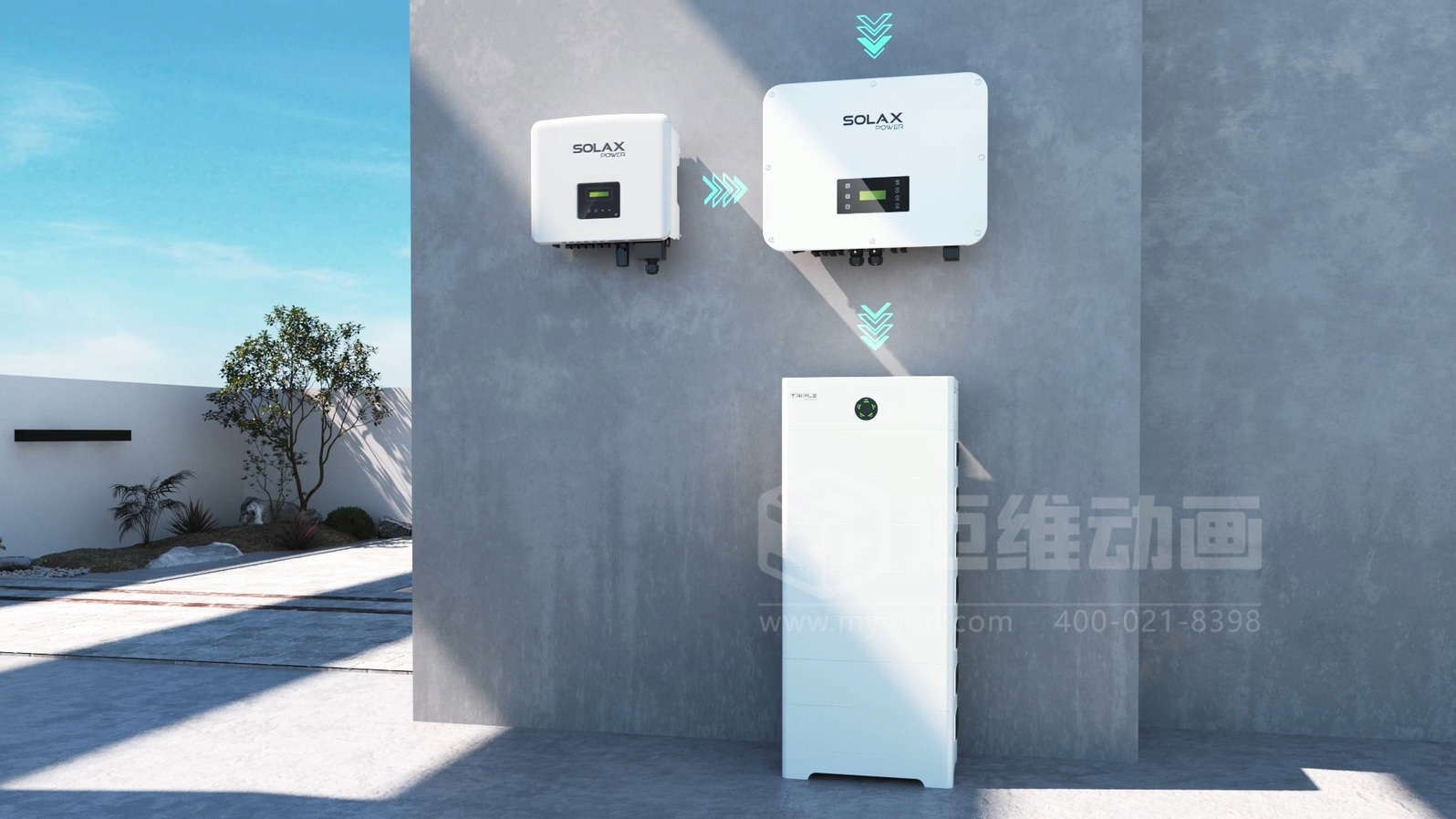 工商業(yè)儲能解決方案-三相混合儲能逆變器三維動畫展示(圖1)
